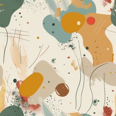 Abstract Artistic Composition with Organic Shapes and Splatters