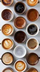 Table Filled With Various Cups of Coffee