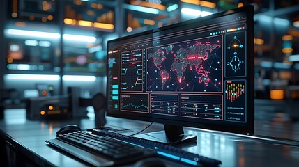 A high-resolution monitor showcasing detailed molecular models and data graphs, emphasizing the intricate connections and vibrant data points.