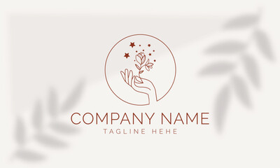 Floral element Botanical Hand Drawn Logo with Wild Flower and Leaves. Logo for spa and beauty salon, boutique, organic shop, wedding, floral designer, interior, photography, cosmetic