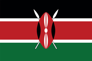 Flag of Kenya. Kenyan flag with shield and spears. State symbol of the Republic of Kenya.