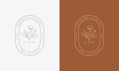 Floral element Botanical Hand Drawn Logo with Wild Flower and Leaves. Logo for spa and beauty salon, boutique, organic shop, wedding, floral designer, interior, photography, cosmetic