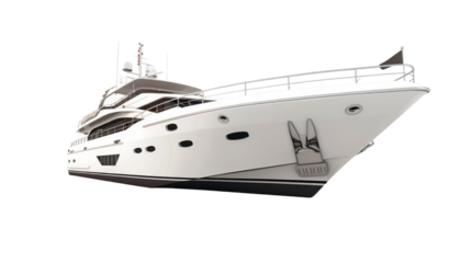 Luxury white long yacht for make mockups, Beautiful modern yacht , on white background, png transparent