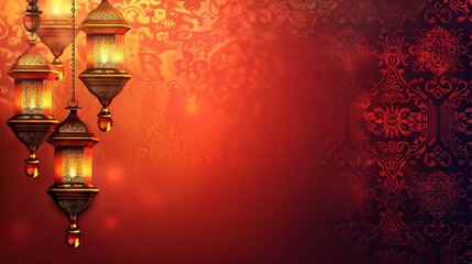 Festive background design with decorative lanterns and Islamic patterns for the Islamic New Year celebration