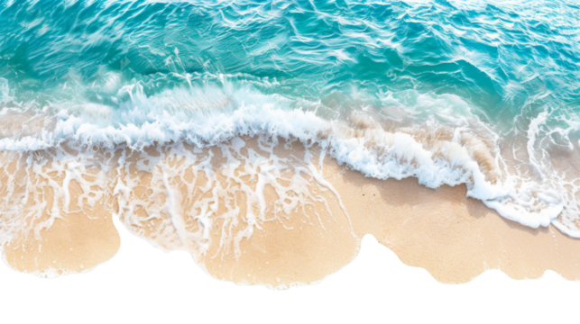 Beach and sea clear water of holiday relax summer-Ocean blue wave isolated on transparent background. PNG photo for your design