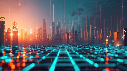 connection technology with smart city background. Futuristic background concept