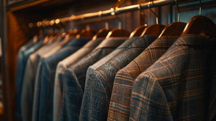 Obraz premium Close-up of suits on hangers