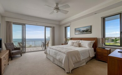 Fototapeta premium Relaxing Seaside Bedroom with Ocean View