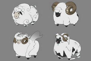 An isolated hand drawn sketches of the adorable sheep on the simple flat background.