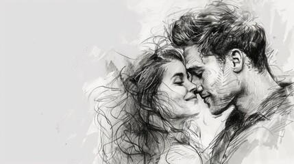 Couple in love together, valentine sketch hyper realistic 