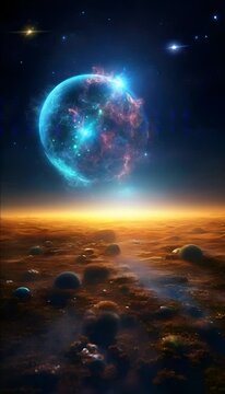 Weltraum, schlammiger Planet. Live Wallpaper f&uuml;r Telefon.