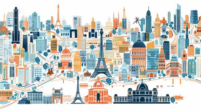Modern cityscape map design with detailed landmarks and streets for easy navigation on white