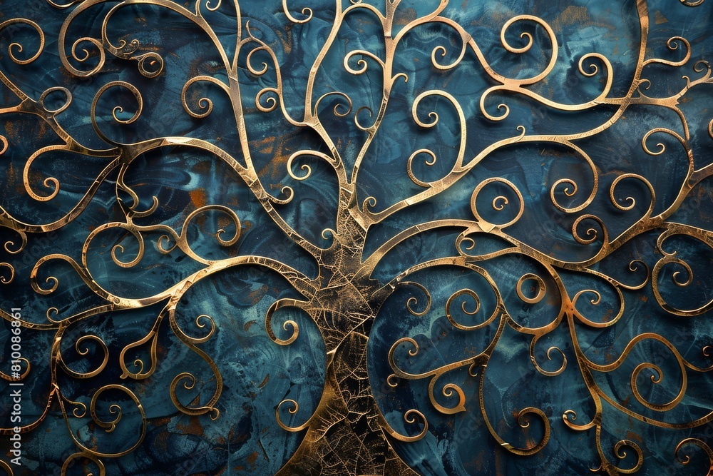 Poster mystical tree of life with intricate branches and swirling patterns, symbolizing growth and renewal 