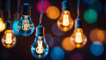 Radiant Idea Illumination, Colorful Glowing Bulb Banner, Symbolizing Creative Brainstorming and Bright Ideas