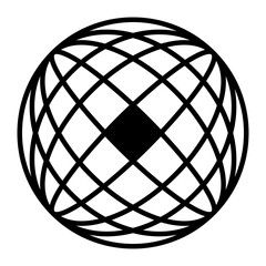 Shape, adesivo detalhe futurístico em forma de círculo, bola 3d. Forma redonda com quadrados. Preto. Com fundo transparente.