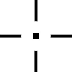 Shape adesivo, em forma de mira preta. Traçado em forma do símbolo de mais preto, com círculo. 