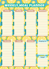Weekly planner with lemon pattern. Template for meal planning