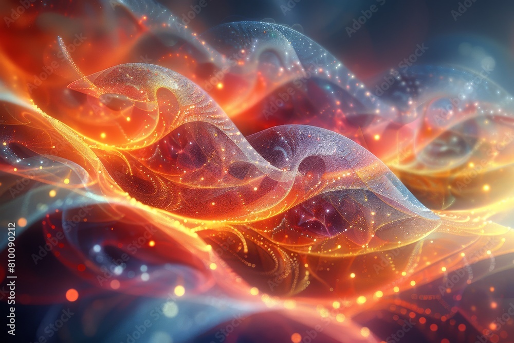 Poster the image exhibits a luxurious abstract pattern with golden particles swirling in mesmerizing waves 