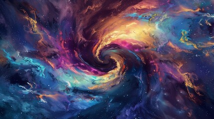 A whirlwind of hues swirling in a cosmic ballet, painting the universe with strokes of brilliance.