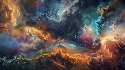 Obraz premium A whirlwind of hues swirling in a cosmic ballet, painting the universe with strokes of brilliance.