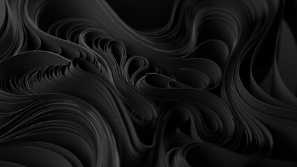 Obraz premium Black layers of cloth or paper warping. Abstract fabric twist. 3d render illustration