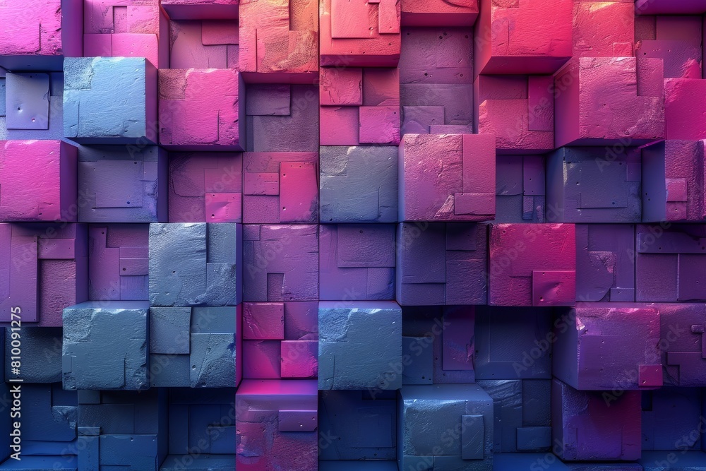 Poster abstract image of 3d cubes with a stunning array of purple and blue shades creating a visually intri