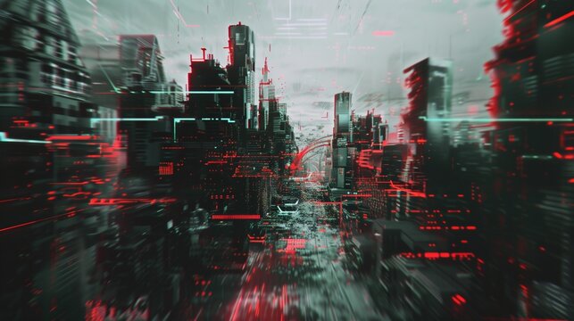 Data corruption spreading through glitched-out city.