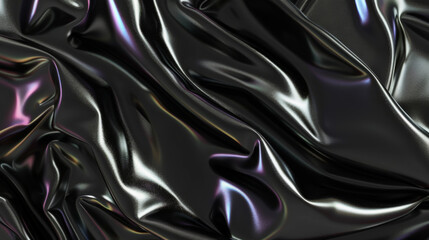 Close-up of dark silk shimmering in the light. Black silk texture. Shiny fabric.