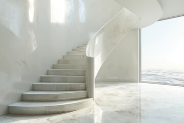 Obraz premium White staircase leading to large window