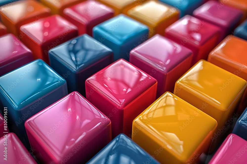 Poster an eye-catching image that showcases an array of 3d cubes with a beautiful gradient from blue to yel