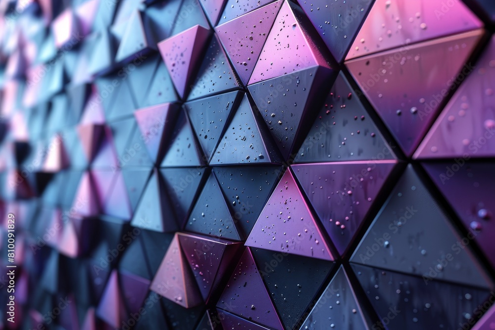 Poster the close-up angle of this image displays a vivid geometric design of shapes with a dew-like effect 