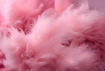 Soft pink feathers with pink smoke in close-up, gentle background