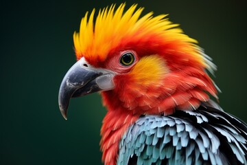 Close-up vibrant sun parakeet portrait showcasing the colorful plumage and vivid beak of this exotic bird in its natural tropical habitat