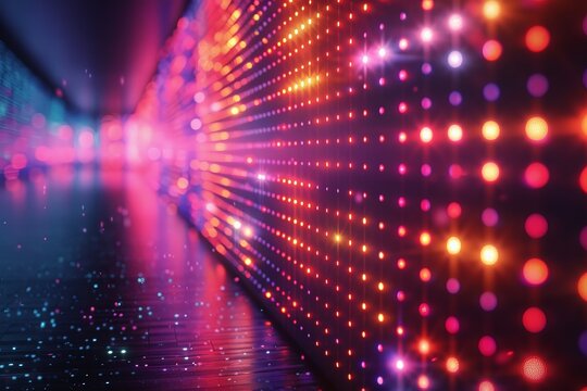 This image showcases a tunnel filled with vibrant red and blue LED lights creating a modern and futuristic atmosphere