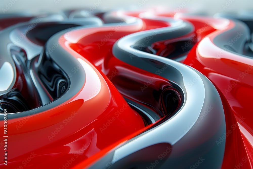 Aufkleber this image presents a high-quality render of abstract, flowing shapes in a high gloss red and black 