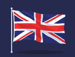 An illustration of the United Kingdom flag waving against a dark blue background.