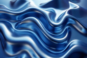 Obraz premium A luxurious close-up shot showcasing the smoothness and wavy texture of a fabric that mimics satin in blue hues