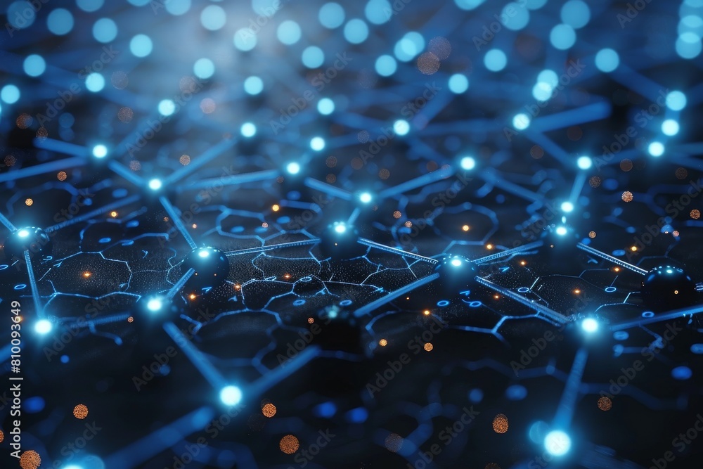 Aufkleber close-up of a complex digital network with bright blue illumination and connectivity patterns