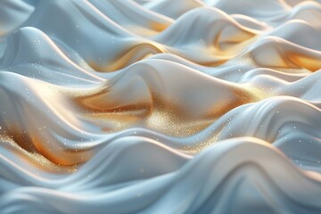 Fototapeta premium Luxurious abstract image showcasing silky, wavy textures with golden sparkling particles, denoting elegance and fluid motion