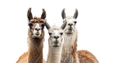 Inquisitive Llamas A CloseUp Examination of Fascinating Fur Patterns on White Background