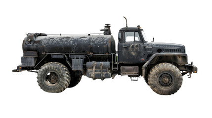 A large tank black truck, on white background, png transparent
