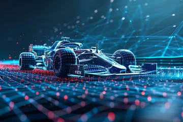 Fototapete Rund A futuristic looking race car with a red and blue design © Formoney