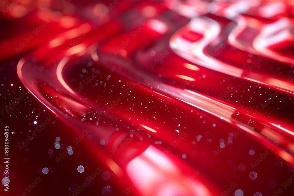 Poster a mesmerizing image of fluid red glossy texture speckled with sparkling light particles