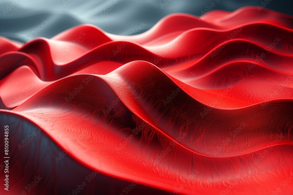 Poster this image captures the essence of movement with red waves highlighted by subtle blue shading, creat