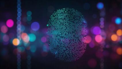 Safeguard your privacy, Cybersecurity system featuring fingerprint on neon background.