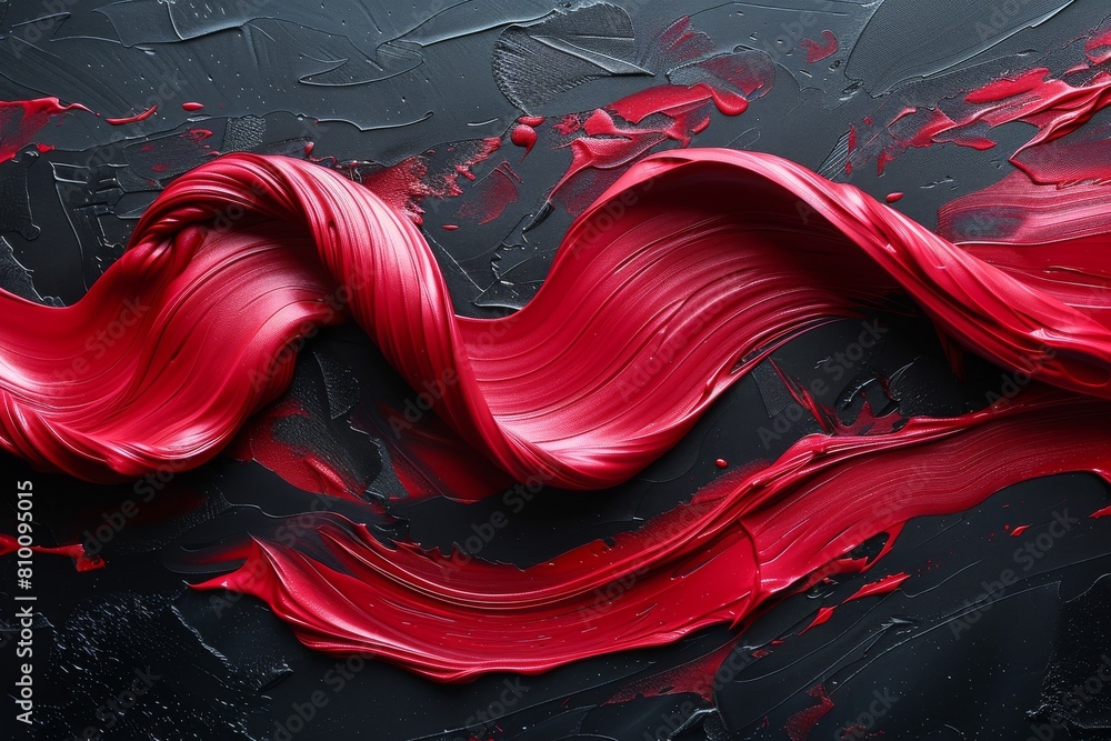 Poster striking high-resolution image with bold red paint strokes on a textured black background