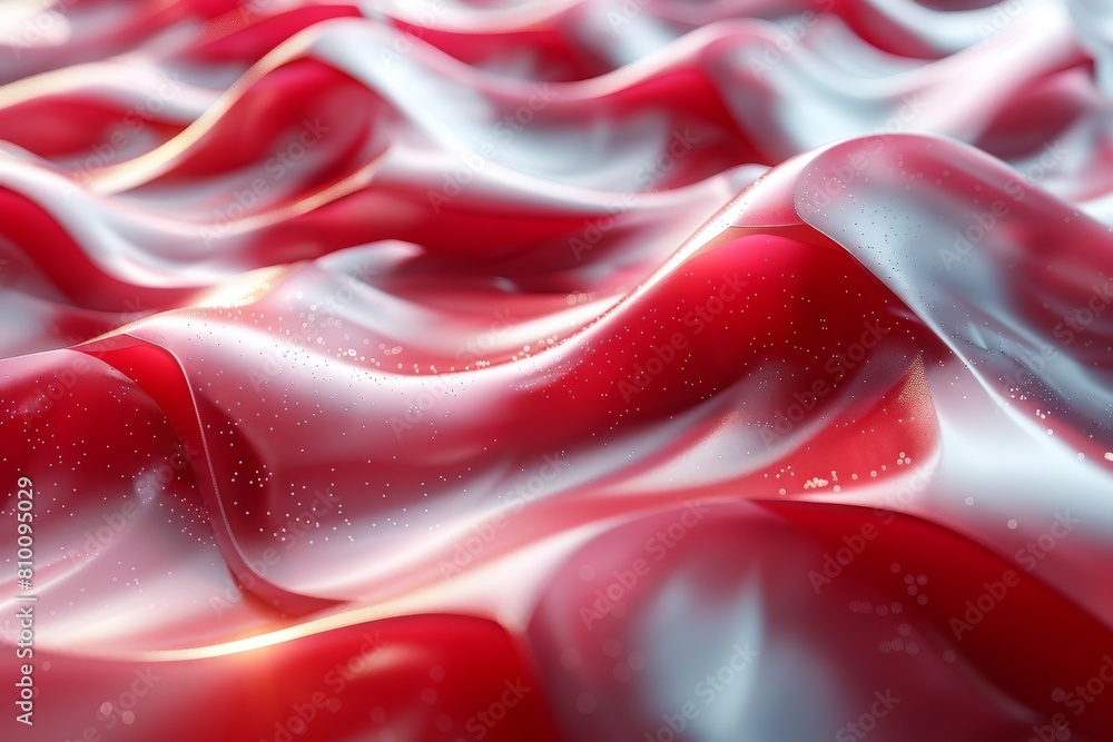 Poster an intricate display of red and white satin fabric creating a wavy texture