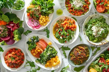 Cultivate a healthy eating routine with vibrant, plantbased meals showcased in a banner thats as appetizing as it is inspiring