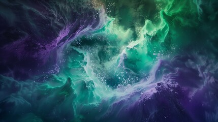 Liquid aurora borealis swirling in a cosmic ballet of emerald and amethyst.