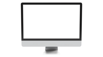 Modern desktop pc monitor display with blank screen isolated on transparent white background, clipping path